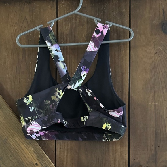4/$12 Old Navy Kids Floral Sports Bra - Black and Purple - Picture 2 of 3